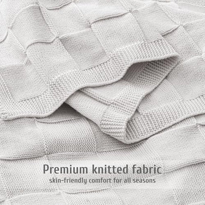 Whale Flotilla Checkered Knit Throw Blanket for Couch, Light Grey - color: Light Grey, size: 50x60 Inch