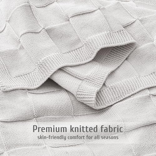 Whale Flotilla Checkered Knit Throw Blanket for Couch, Light Grey - color: Light Grey, size: 60x80 Inch