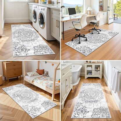 HEBE Hallway Runner Rug 2'x4', Washable Non Slip Kitchen Rug Runner - color: Grey, size: 2' x 4' (Rectangular)