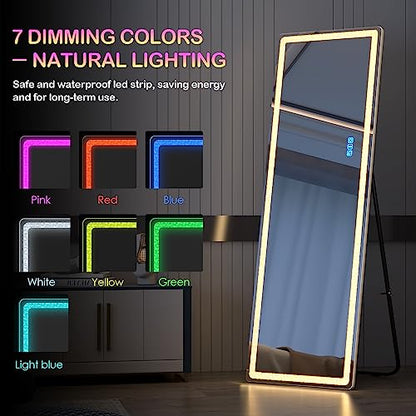LVSOMT 63 x 20 in Full Length Mirror with LED Lights, RGB Lighting, White - color: White, size: 63"L x 20"W