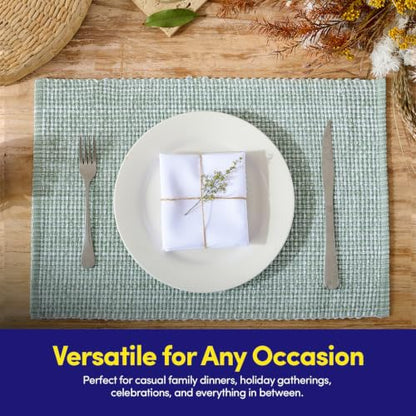 Sweet Home Collection 100% Cotton Placemats for Dining Room Rectangle Two Tone Woven Fabric 13" x 19" Soft Durable Table Mat Set, Set of 4, Pale Green - color: Pale Green, size: Rectangle 13" x 19"