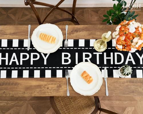Letjolt Happy Birthday Table Runner 72 Inches, Black Striped (Pack of 2) - color: Black Stripe, size: 12x72 Inches (Pack of 2)