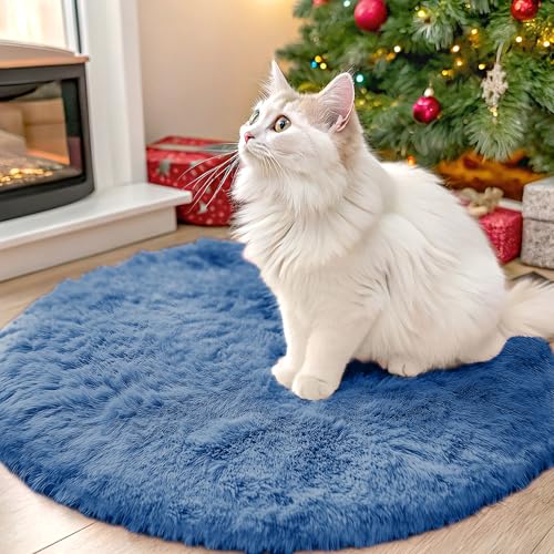 OLANLY Blue Round Rugs for Bedroom - Machine Washable, 2 ft Circle Area Rugs for Living Room, Soft and Fluffy Shaggy Carpet for Teen Girl and Boys, Nursery Rooms, Dorms, Home Decor Aesthetic - color: Blue, size: 2 Ft Round