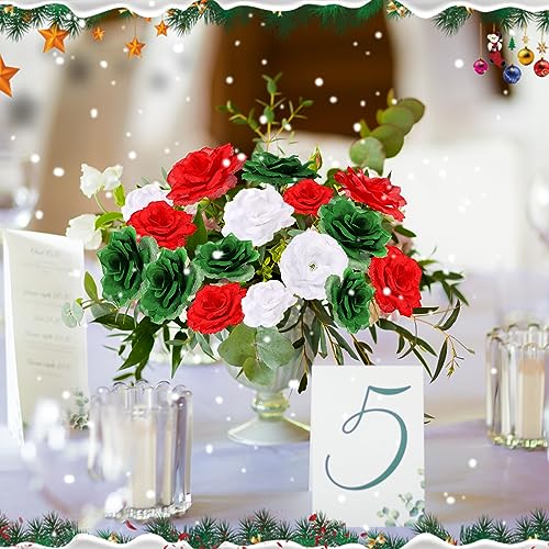 Yunlly 100 Pcs Artificial Flower for Wedding, Dark Green, Red, White - color: Dark Green, Red, White