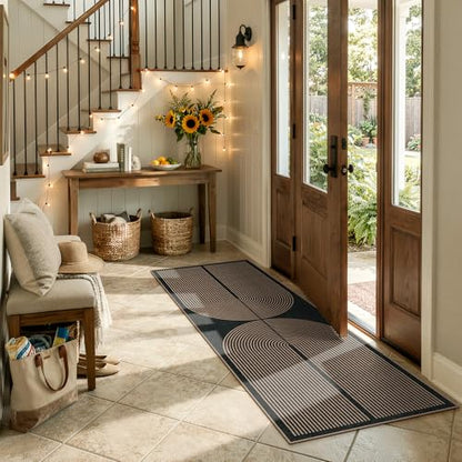 Lahome Rainbow Entryway Runner Rug, 2x6 Washable Easy Jute Kitchen Rugs - color: Dark Grey/Charcoal Black, size: 2' x 6' (Runner)