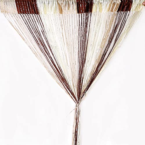 Door String Curtain, Wall Panel Fringe Window Room Divider Blind, Home Patio Bedroom Decorative Tassel Screen Ribbon Strings Strip Silver Thread Screen for Wedding Coffee (Coffee Champagne Beige) - color: Coffee Champagne Beige