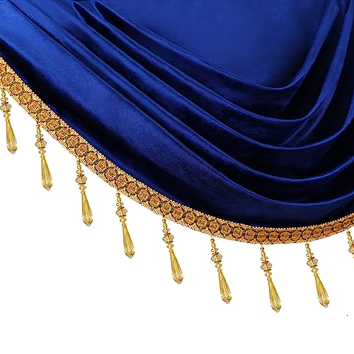 ELKCA Luxury Royal Blue Velvet Curtain Valances for Living Room with Beads(59inch,1 Panel) - color: Royal Blue, size: 59"W x 43"L (Pack of 1)