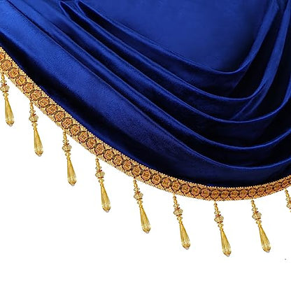 ELKCA Luxury Royal Blue Velvet Curtain Valances for Living Room with Beads(110inch,1 Panel) - color: Royal Blue, size: 110"W x 43"L (Pack of 1)
