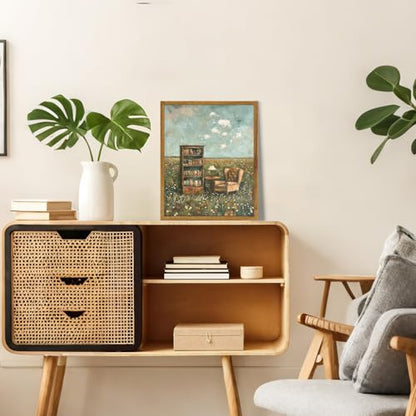KBKBART Framed Reading Wall Art Whimsical Book Lover Canvas Painting 8x10in - color: Bookshelf, size: 10"L x 8"W