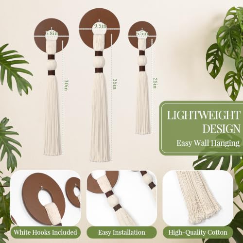 Tegeme 3 pcs Macrame Wall Hanging decor, Disc Tassel, Beige, Wood - size: Wood, style: Disc Tassel