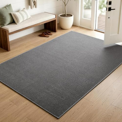 Sunfly 4x6 Washable Area Rug with Non Slip Rubber Backing Dark Grey - color: Dark Grey, size: 4' x 6' (Rectangular)