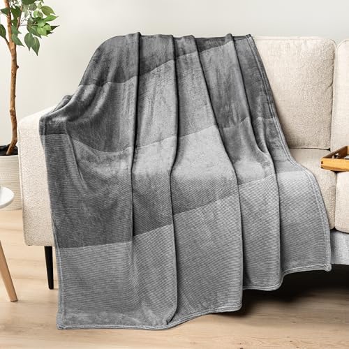 PAVILIA Gray Ombre Fleece Throw Blanket for Couch Sofa Bed, 50x60 - color: Gradient - Charcoal, size: 50 x 60 Inches - Throw