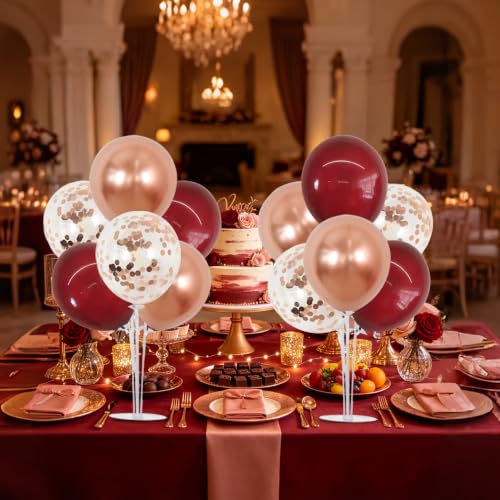 TONIFUL 4 Set Burgundy Rose Gold Balloon Stand Centerpieces for Table - color: Burgundy Rose Gold
