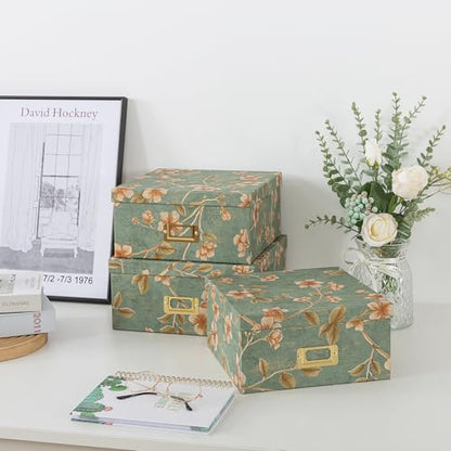 Soul & Lane - Decorative Storage Boxes with Lids, Set of 3, Botanical Sage