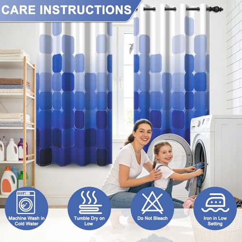 Royal Blue Ombre 90% Blackout Curtains 63 Inches Long 2 Panels for Living Room Bedroom Checkered Patterned Room Darkening Curtains Insulated Window Treatment Drapes with Grommet Top, 52" x 63" - color: 03 Diamond - Royal Blue, size: 52"W x 63"L (Pack of 2