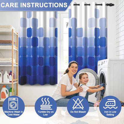 Royal Blue Ombre 90% Blackout Curtains 63 Inches Long 2 Panels for Living Room Bedroom Checkered Patterned Room Darkening Curtains Insulated Window Treatment Drapes with Grommet Top, 52" x 63" - color: 03 Diamond - Royal Blue, size: 52"W x 63"L (Pack of 2