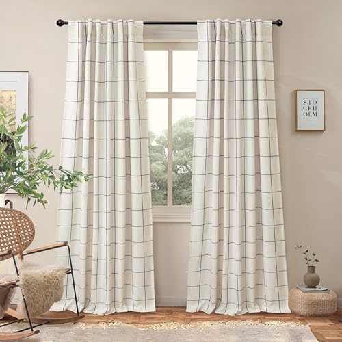 DriftAway 100% Blackout Plaid Linen Curtains 84 Inches Long 2 Panels Black - color: Black, size: 52"W x 84"L (Pack of 2)