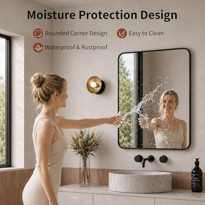 DeerValley Bathroom Mirror with Black Frame, Rounded Rectangle - color: Black, size: 36"L x 30"W