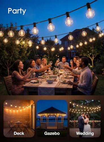 25FT G40 LED Globe Outdoor String Lights with 25 Plastic Shatterproof Bulbs - color: Warm White-Black, size: 25FT