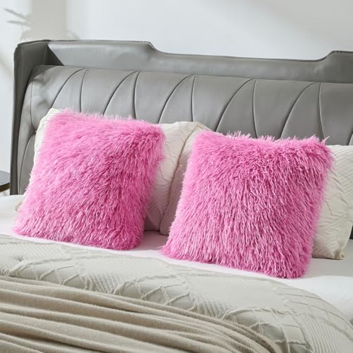 FUTEI Pack of 2 Faux Wool Throw Pillow Covers 18x18 Inch, Hot Pink - color: Hot Pink