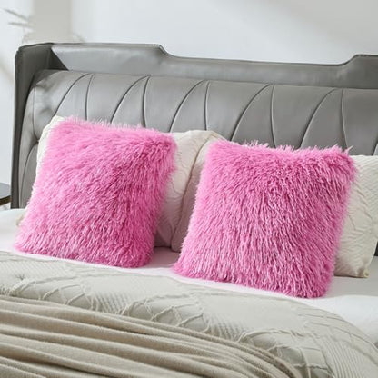 FUTEI Pack of 2 Faux Wool Throw Pillow Covers 18x18 Inch, Hot Pink - color: Hot Pink