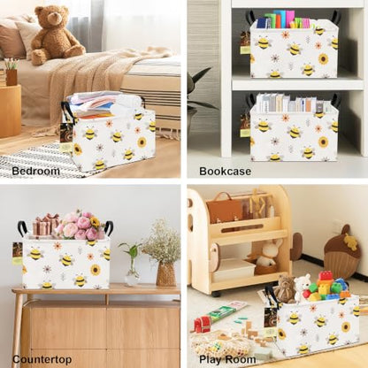Rectangle Foldable Storage Basket Handles For Home, Bee - color: REC-Bee