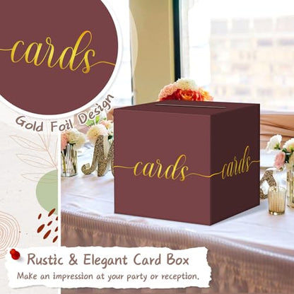 Elegant Maroon Graduation Card Box, Gold Foil Gift Card Box for Party - color: Z05 Maroon and Gold Foil
