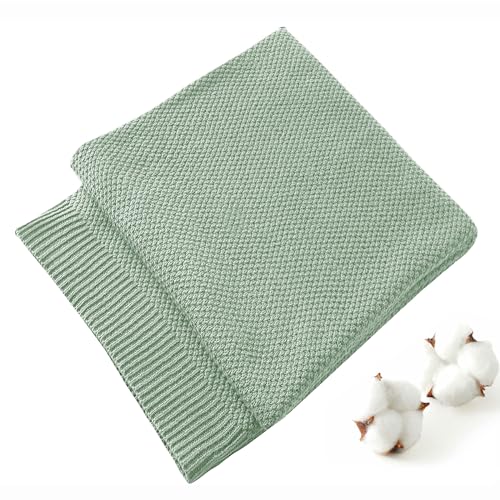 TREELY 100% Cotton Dark Sage Green Knitted Throw Blanket 50"x60" - color: Dark Sage Green, size: Throw(50" x 60")