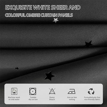 XiDi Black Curtains for Bedroom 63 Inches Long Star Blackout Curtains 34x63 - color: Black, size: 34"W x 63"L (Pack of 2)