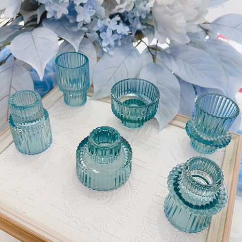 Glass Candlestick Holders, Taper Candle Holders, Set of 3, Bule - color: Bule, size: 3 PCS