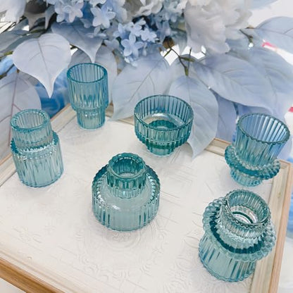 Glass Candlestick Holders, Taper Candle Holders, Set of 3, Bule - color: Bule, size: 3 PCS