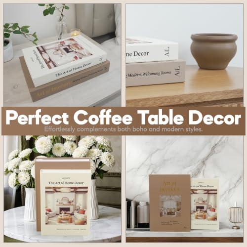 Decorative Books for Home Decor with Storage – Set of 2 Faux Linen Book Boxes with Aesthetic Covers – Enhance Your Coffee Table, Bookshelf Decor – Hidden Storage for Photos, Keepsakes, and Jewelry - color: Brown/Cream