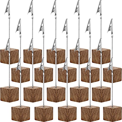 20 Pcs Cube Base Memo Clip Holder with Alligator Clip, Wood Color - color: Wood Color
