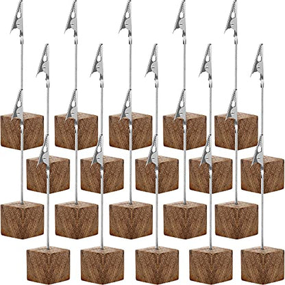 20 Pcs Cube Base Memo Clip Holder with Alligator Clip, Wood Color - color: Wood Color