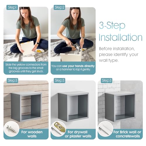 Kaboon Cube Floating Shelves Set2, Display Shelves Wall Mount 7.75" D x 12.5" W x 12.5" H, (Gray, Square 2 Cubes) - color: Grey, size: Square-Set2