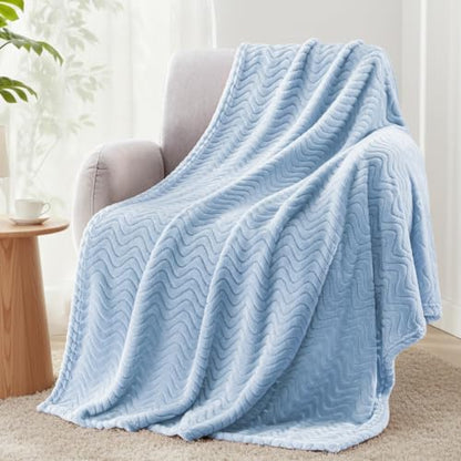 Exclusivo Mezcla Large Fleece Throw Blanket for Couch, Sofa, Light Blue - color: Light Blue, size: Throw ( 50x70 IN )