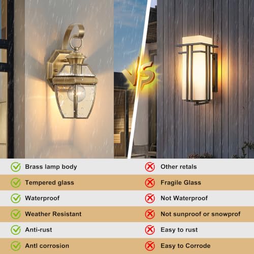Solid Brass Outdoor Wall Light Fixtures, 12.6" - color: Antique Brass - 1 Pack, size: 12.6 inch