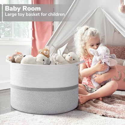 CHICVITA 85L Large Cotton Rope Blanket Basket with Handles, Grey - color: Gray