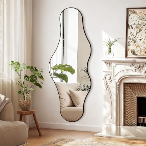 65.7"x24" Irregular Full Length Mirror, Abstract Wall Mirror - color: Black Odd Shape