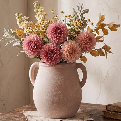 Ceramic Flower Vase Home Decor - 7 inch Farmhouse Rustic Vase Decorative Pottery Terracotta Vases for Living Room House Book Shelf Office Coffee Desk Dining Fireplace Wedding Centerpiece - size: 6.89'' Tall
