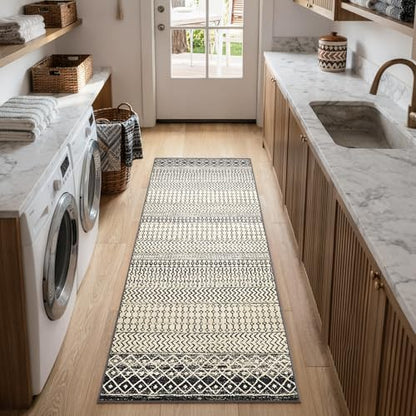 Black Boho Washable 2x6 Kitchen Runner Rugs Non Skid Washable 6Ft - color: Black, size: 2' x 6' (Runner)