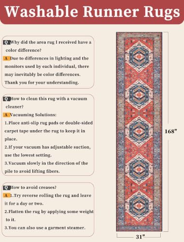SERISSA 2'6"x14' Washable Non Slip Boho Runner Rug for Hallway，Rust - color: Rust/Multi, size: 2'6" x 14' (Runner)