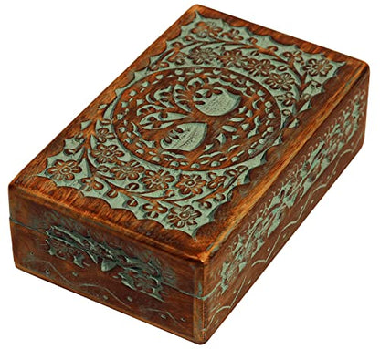 ETROVES Carved Wooden Box - Keepsake Storage with Lid, 8 Inch, Turquoise - color: Tree of life.