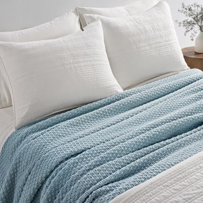 EVERGRACEHOME Chunky Chenille Knit Throw Blanket, 108x92, Chambray Blue - color: Chambray Blue, size: 108" X 92"