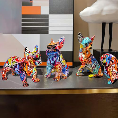 French Bulldog Statue Sculpture Sitting Graffiti Dog Home Decor Figurine - color: A1