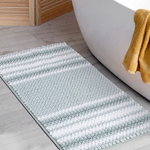 PiccoCasa Chenille Striped Bathroom Rug, Non Slip 17x24 Light Blue & White - color: Light Blue & White, size: 1'5" x 2' (Rectangular)
