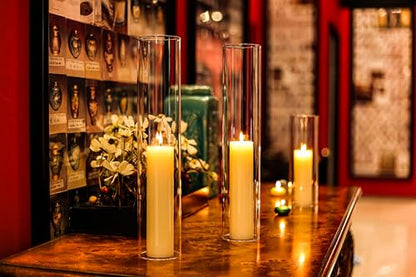 CYS EXCEL 2 PCS (H:16" D:3") Open Ended Glass Hurricane Candleholder Tube Shade | Multiple Size Choices Open Flame Candle Chimney Tube Cover | Bottomless Cylinder - size: 3" wide x 16" tall