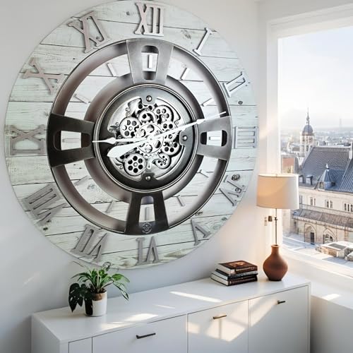 ImprovingLife The Gears Clock Real Moving Gear Wall Clock England Line (White Farmhouse, 36 inches (90 cm)) - color: White Farmhouse, size: 36 inches (90 cm)