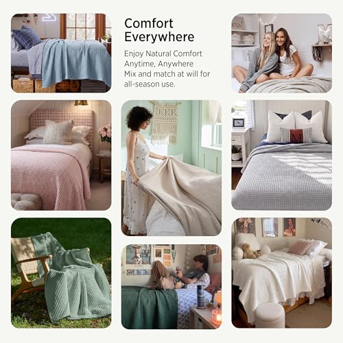 Bedsure Lightweight 100% Cotton Waffle Blanket, Twin XL, Linen - color: Linen, size: Twin Xl (66" X 90")