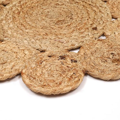 Round Jute Placemats Coasters Set of 8 Natural Braided Cotton Table Mats - size: 13" Round / 4" Round